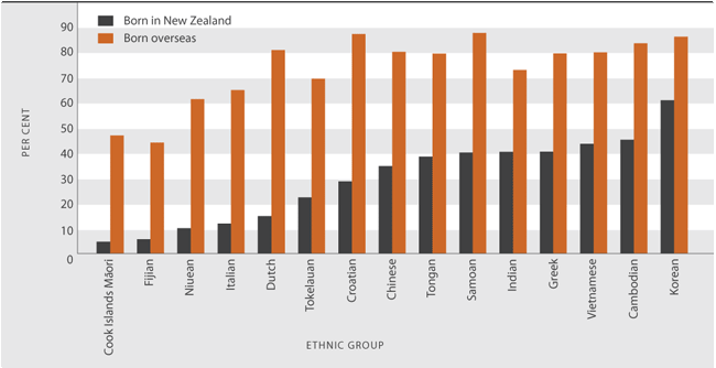 Figure CI3.2 Proportion of people who could speak the first language of their ethnic group, by birthplace, 2006