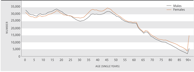 Figure P4 Population, by age and sex, 2008